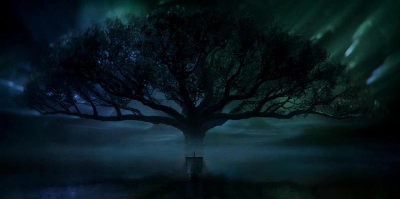 A tree is approaching Yggdrasil, the tree of life. From the movie 'The Northman' by Robert Eggers.